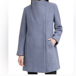 NWOT Kenneth Cole Asymmetrical Wool Bouclé Walker Coat • Periwinkle • Small